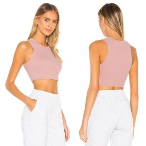 Cotton Citizen Revolve Rose Pink Ribbed Ibiza Crop Tank Top